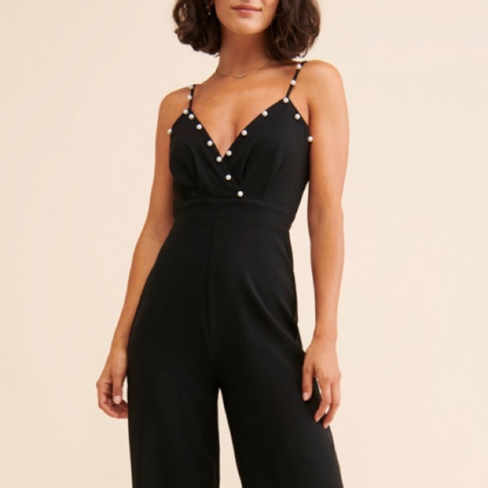 4SI3NNA Malika Jumpsuit in black with pearl details